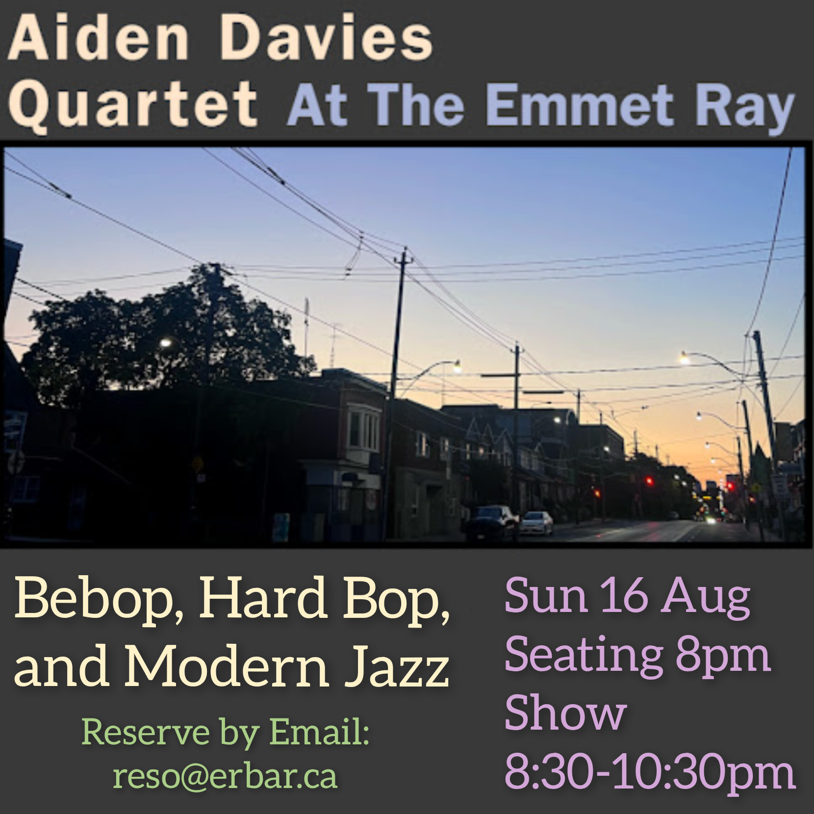Aiden Davies Quartet, Bebop, hard bop, and modern jazz. artwork from The Emmet Ray
