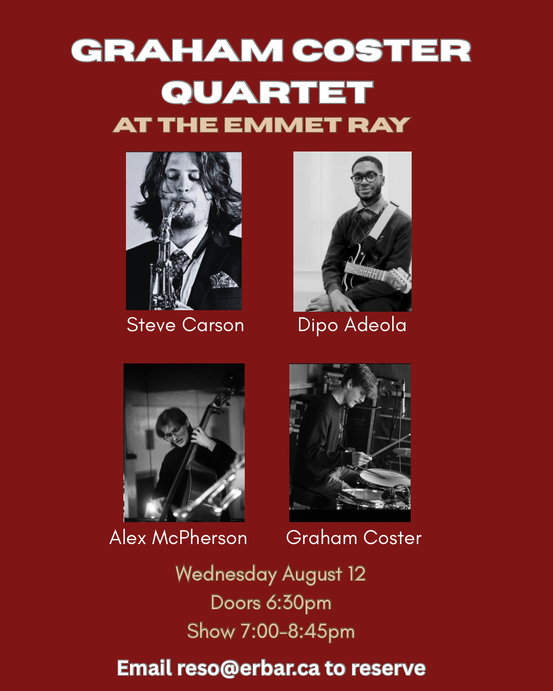 Graham Coster Quartet, Modern straight ahead jazz artwork from The Emmet Ray