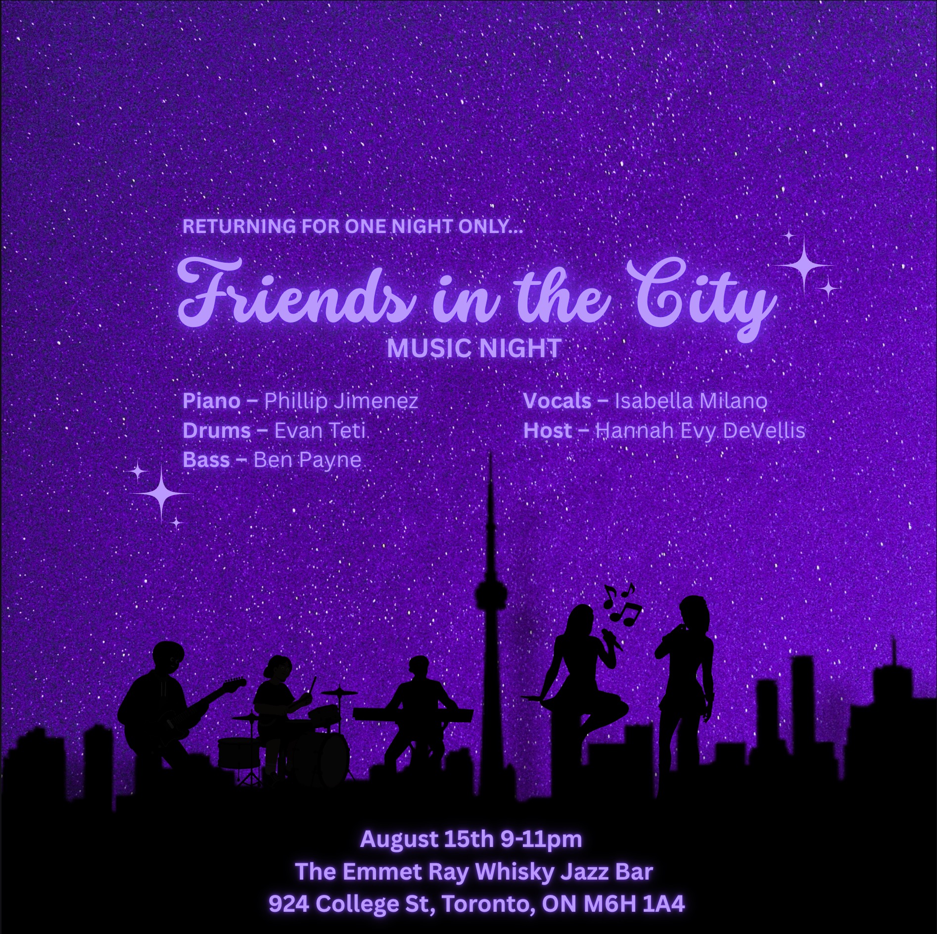 Friends in the City Music Night, 1 night only, Pop/Jazz Vocals artwork from The Emmet Ray